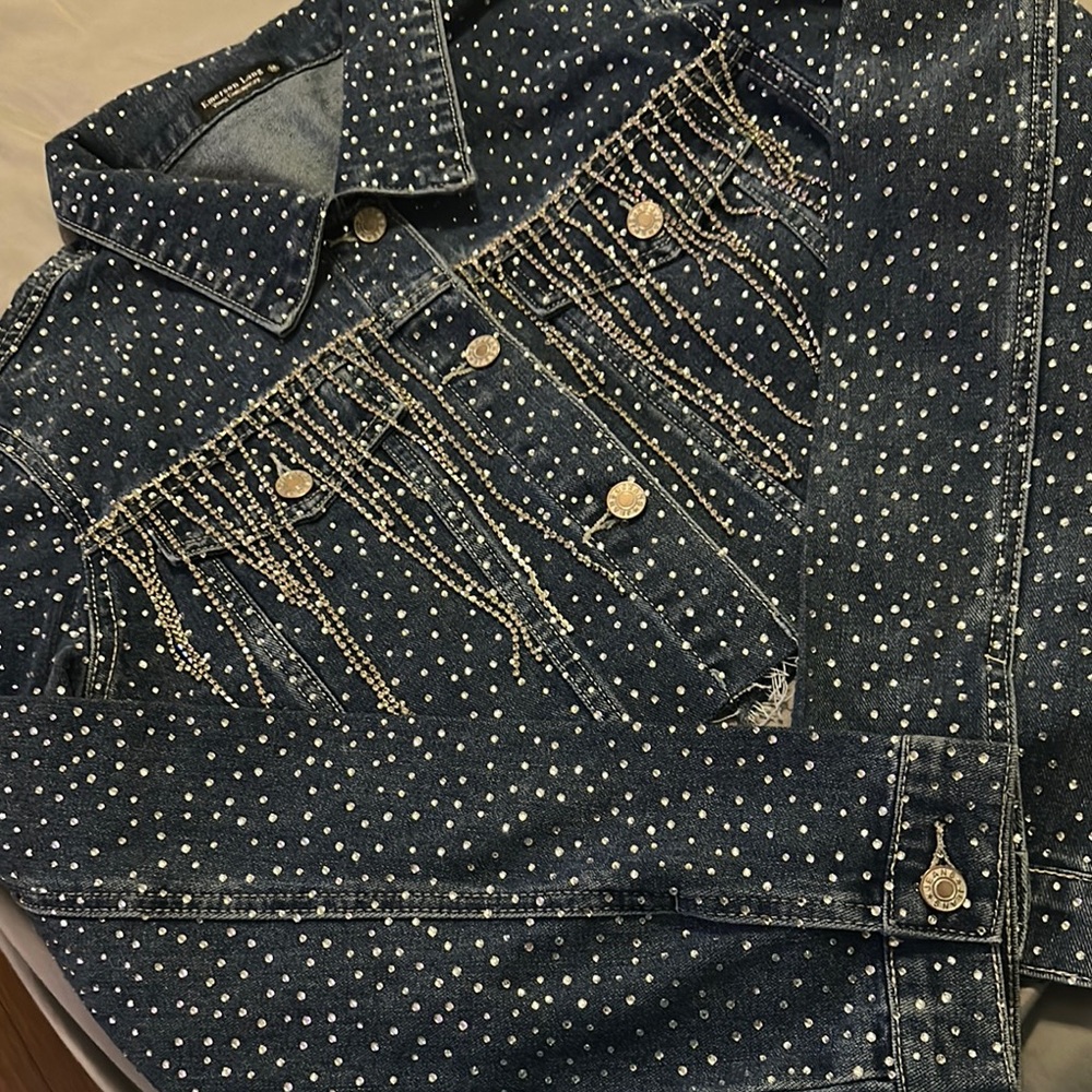 Studded Denim Jacket with Rhinestone Fringe